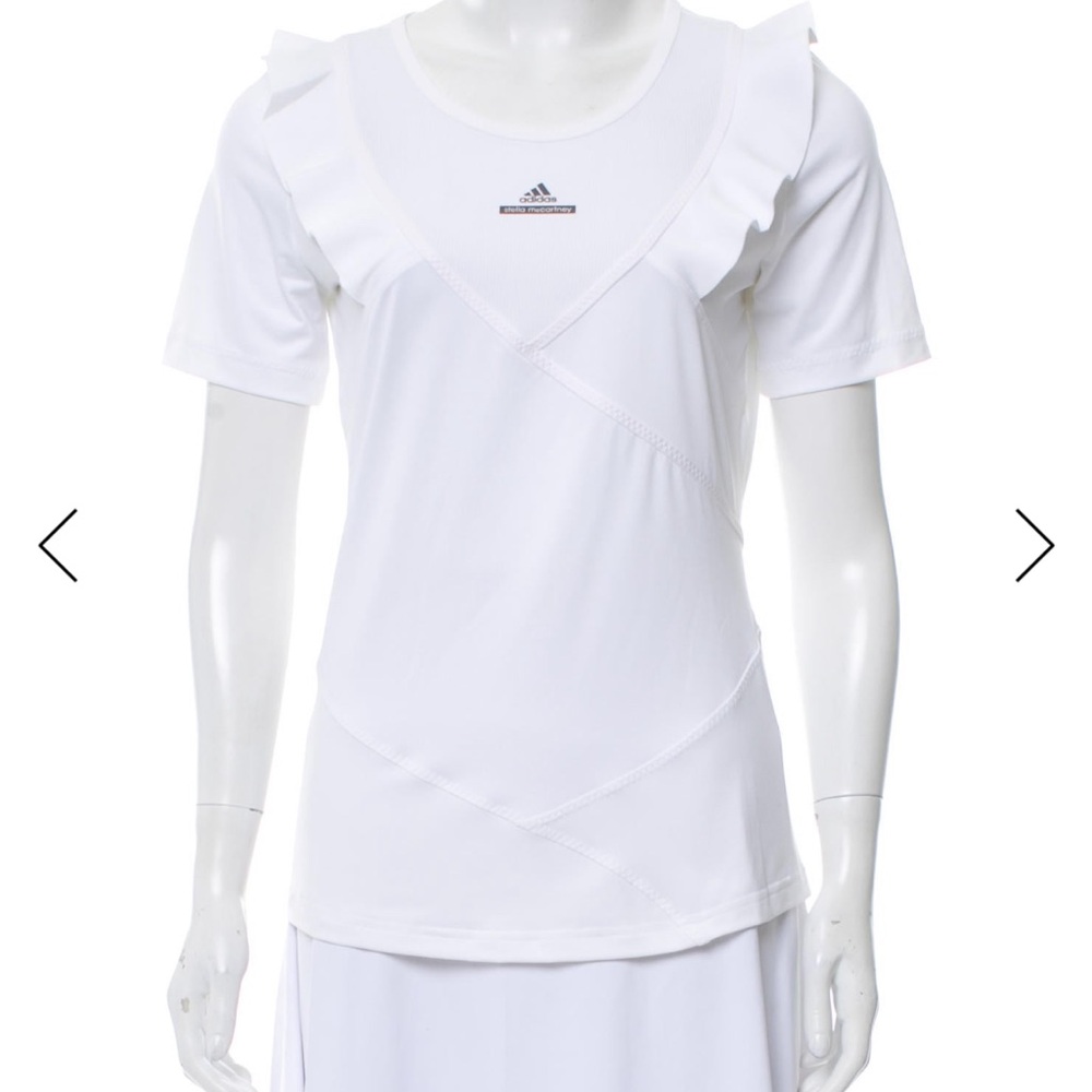 Stella McCartney by Adidas Women's Short Sleeve White Tee with Ruffle Detail